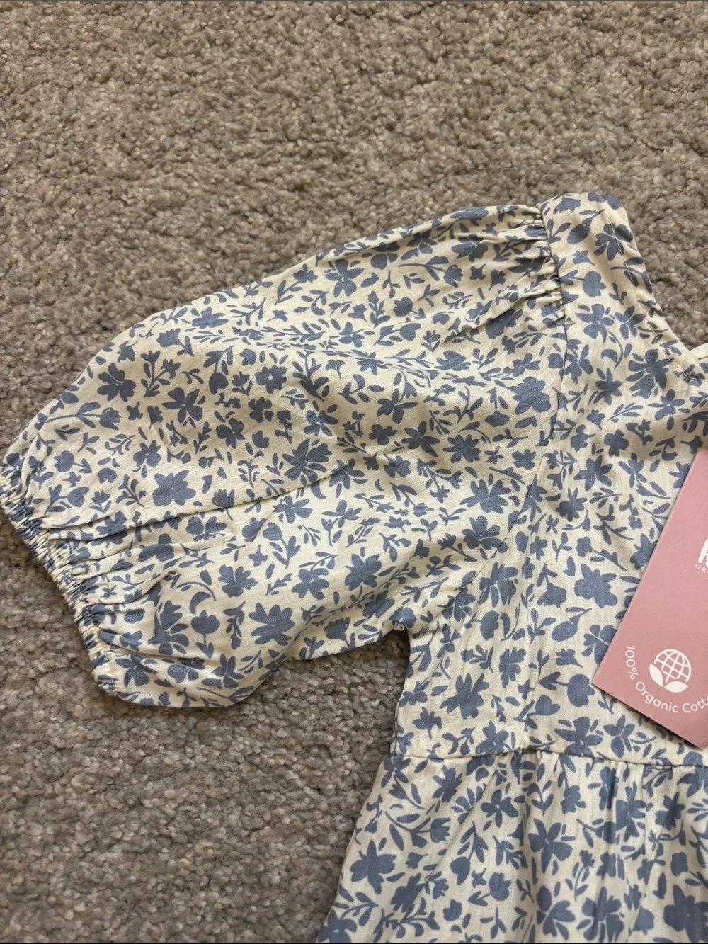 Rabbit + Bear Cream Dress with Blue Floral Print and Puff Sleeves girls 6T